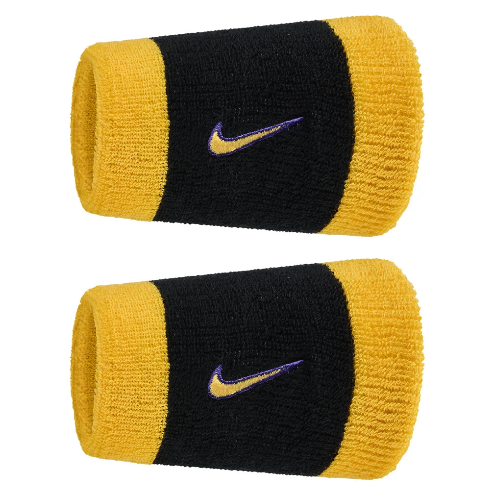 Swoosh Classic Doublewide Wristbands 2 Pack, Nike, 009 Black/Court Purple, Pickleball Express, N1012406-BF26-009-BLACK-COURT-PURPLE-1