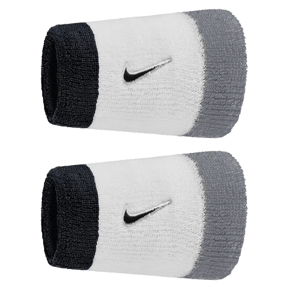 Swoosh Classic Doublewide Wristbands 2 Pack, Nike, 122 White/Cool Grey, Pickleball Express, N1012406-BF26-122-WHITE-COOL-GREY-1