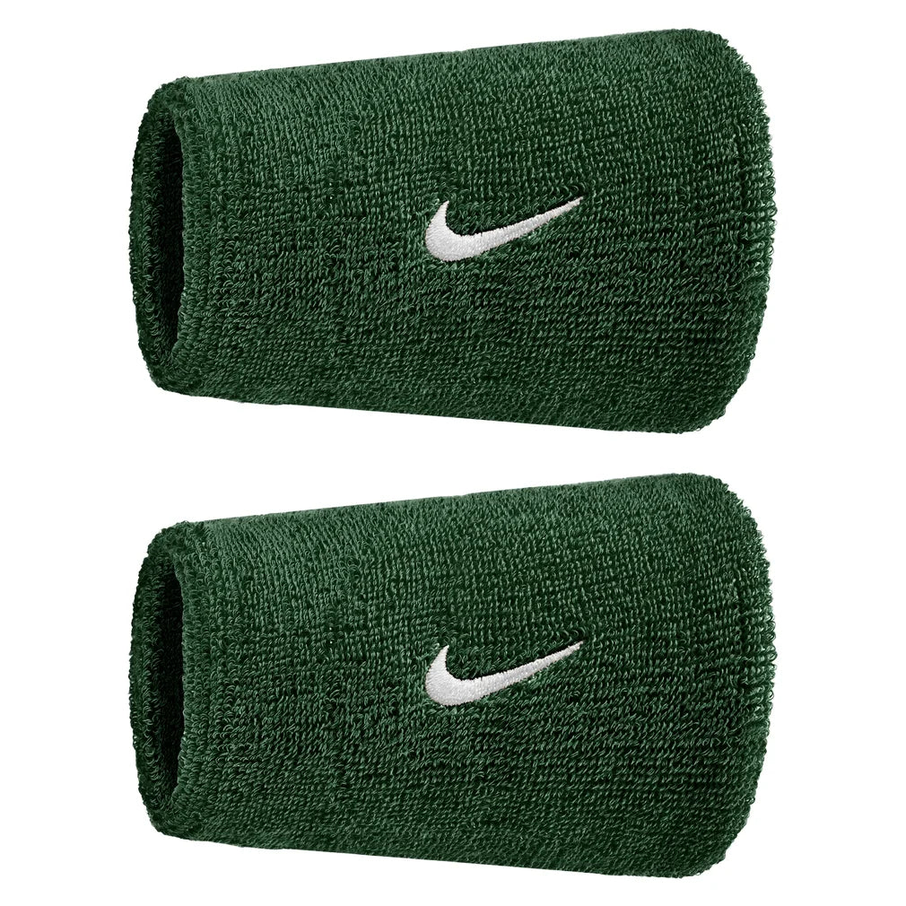 Swoosh Classic Doublewide Wristbands 2 Pack, Nike, 319 Gorge Green/White, Pickleball Express, N1012406-BF26-319-GORGE-GREEN-WHITE-1