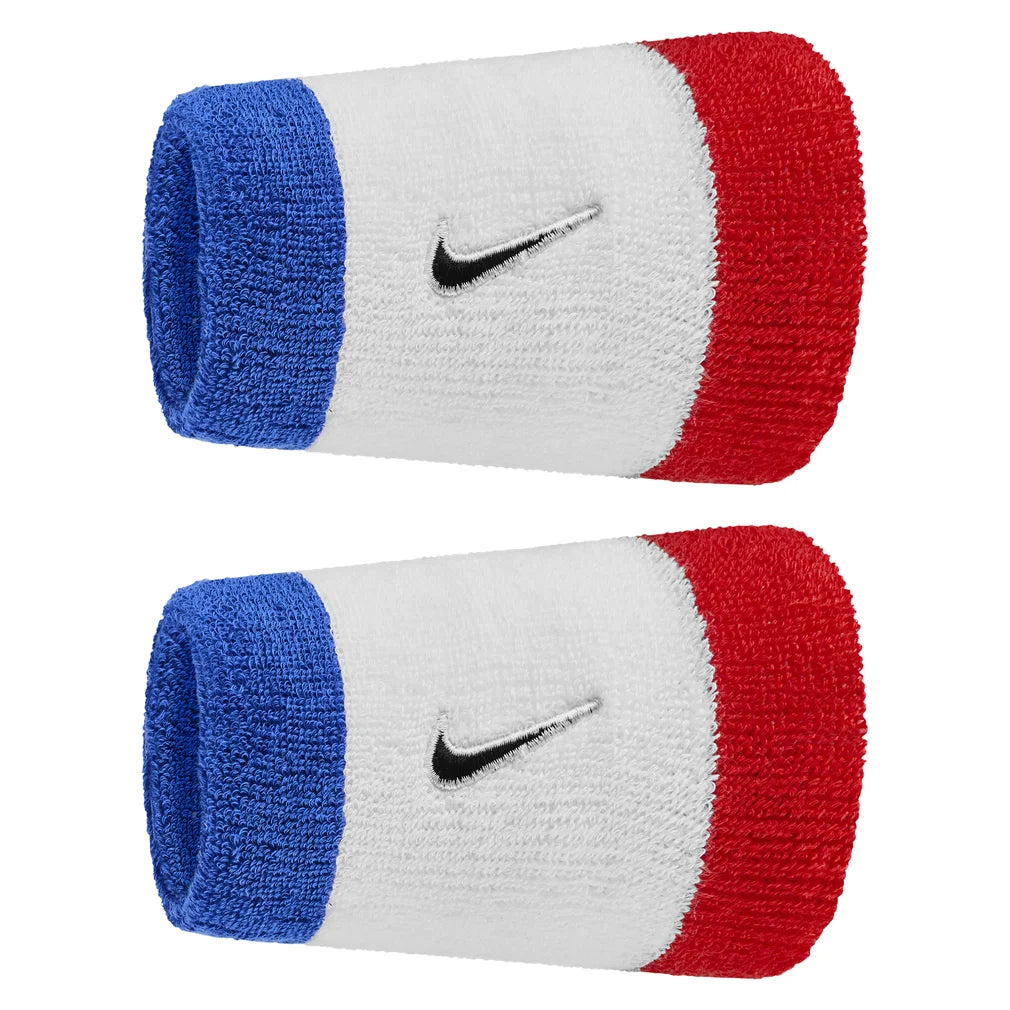 Swoosh Classic Doublewide Wristbands 2 Pack, Nike, 467 Game Royal/Uni Red, Pickleball Express, N1012406-BF26-467-GAME-ROYAL-UNI-RED-1