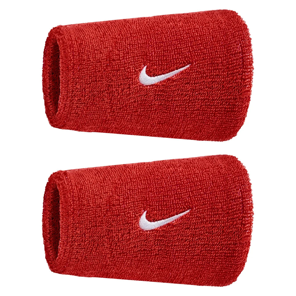 Swoosh Classic Doublewide Wristbands 2 Pack, Nike, 610 University Red/White, Pickleball Express, N1012406-BF26-610-UNIVERSITY-RED-WHITE-1