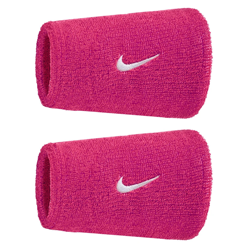 Swoosh Classic Doublewide Wristbands 2 Pack, Nike, 639 Vivid Pink/White, Pickleball Express, N1012406-BF26-639-VIVID-PINK-WHITE-1