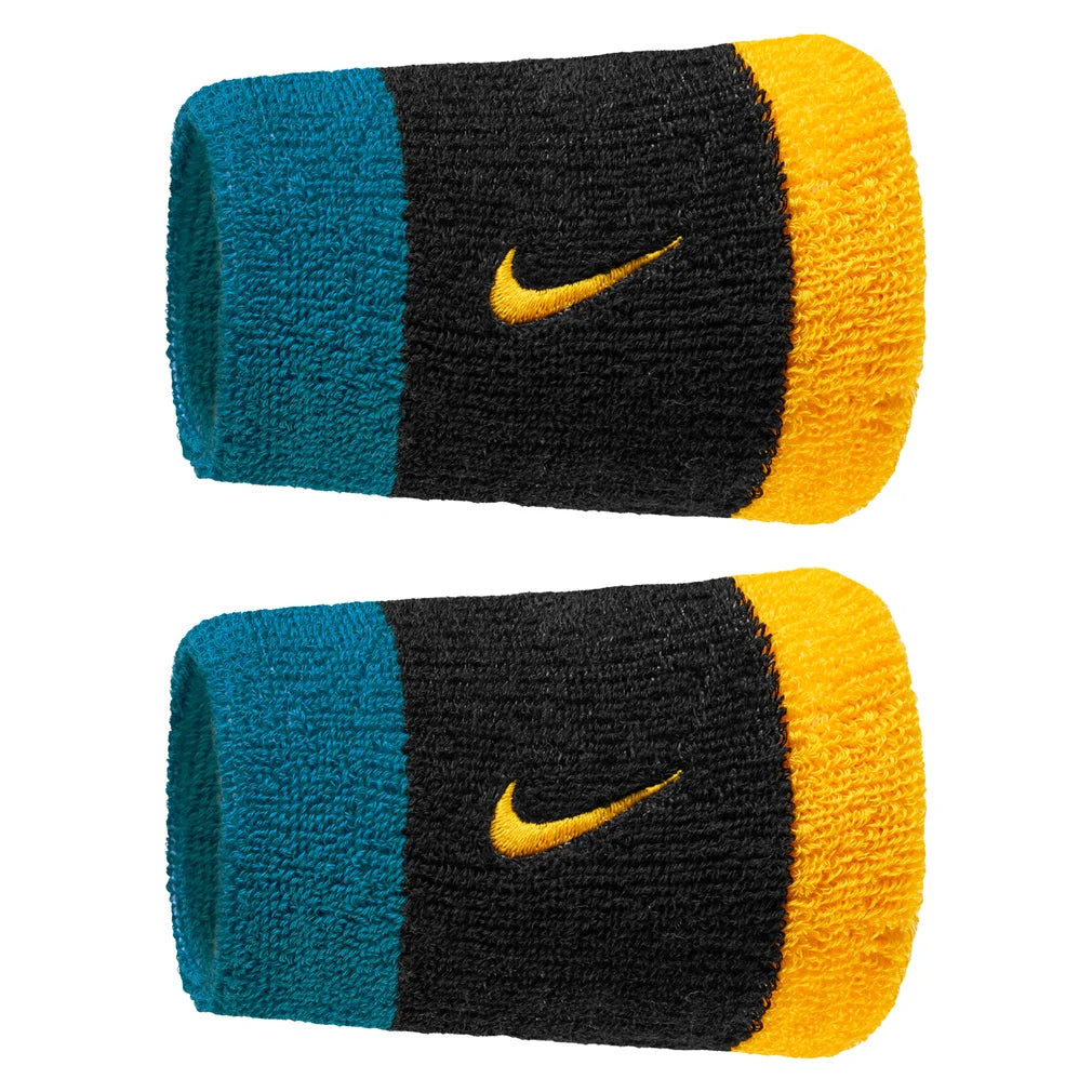 Swoosh Classic Doublewide Wristbands 2 Pack, Nike, 047 Black/Green Abyss, Pickleball Express, N1012406-F26-047-BLACK-GREEN-ABYSS-1