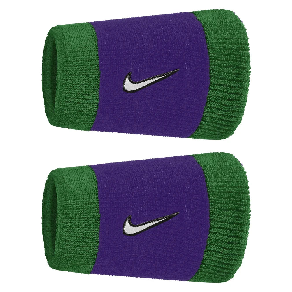 Swoosh Classic Doublewide Wristbands 2 Pack, Nike, 306 Clover/Fierce Purple, Tennis Express, N1012406-F26-306-CLOVER-FIERCE-PURPLE-1