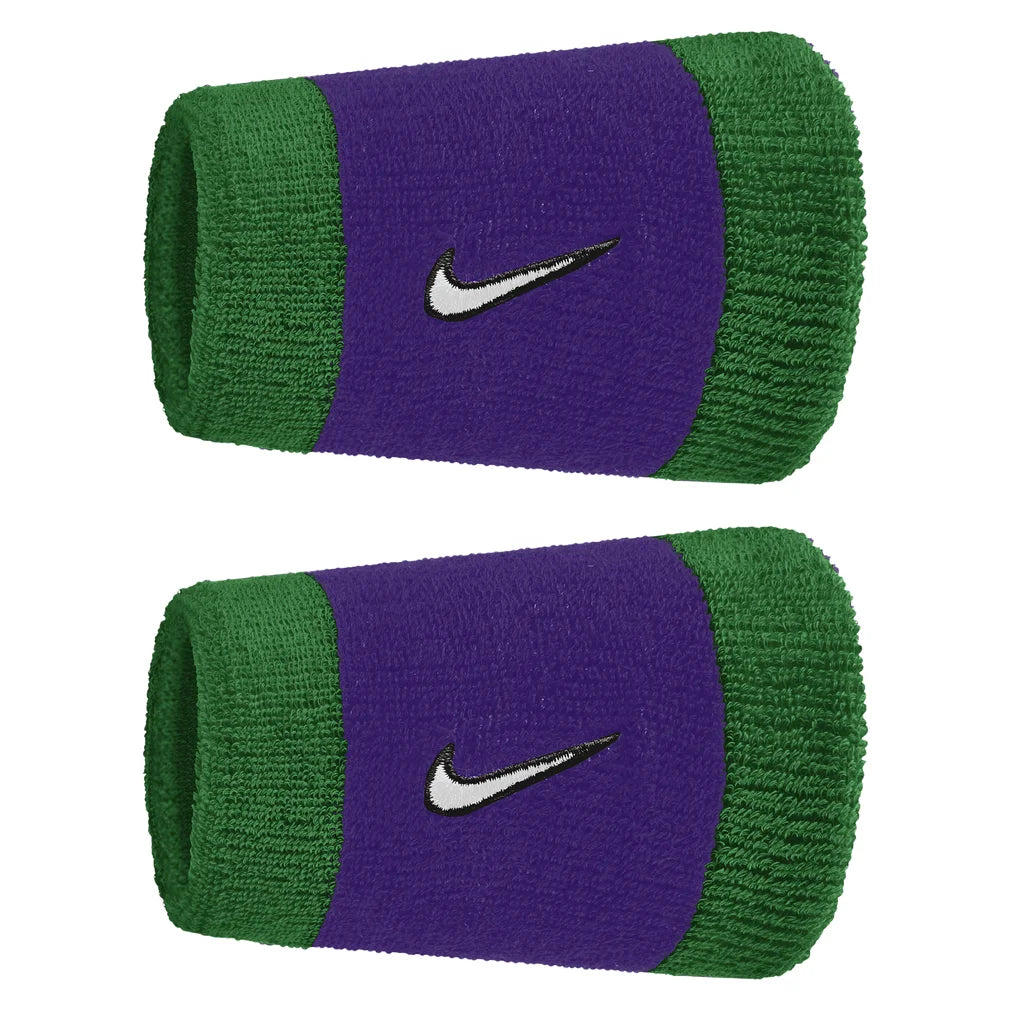 Swoosh Classic Doublewide Wristbands 2 Pack, Nike, 306 Clover/Fierce Purple, Pickleball Express, N1012406-F26-306-CLOVER-FIERCE-PURPLE-1