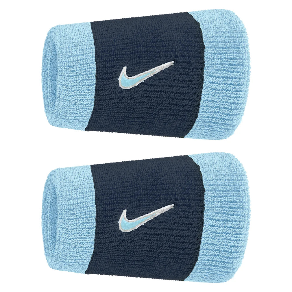 Swoosh Classic Doublewide Wristbands 2 Pack, Nike, 403 Aquarius Blue/College Navy, Pickleball Express, N1012406-F26-403-AQUARIUS-BLUE-COLLEGE-NAVY-1