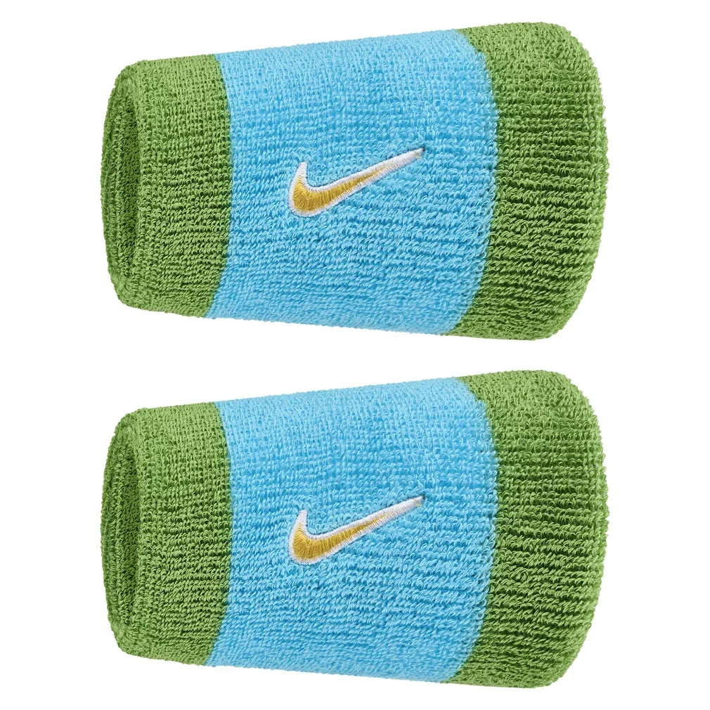 Swoosh Classic Doublewide Wristbands 2 Pack, Nike, 488 Baltic Blue/Chlorophyll, Tennis Express, N1012406-F26-488-BALTIC-BLUE-CHLOROPHYLL-1