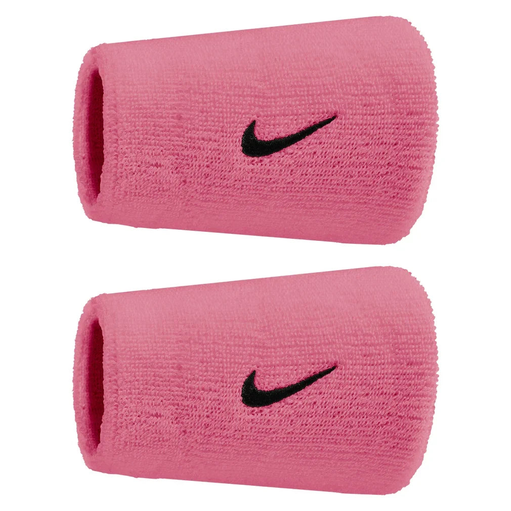 Swoosh Classic Doublewide Wristbands 2 Pack, Nike, 618 Peony/Black, Tennis Express, N1012406-F26-618-PEONY-BLACK-1