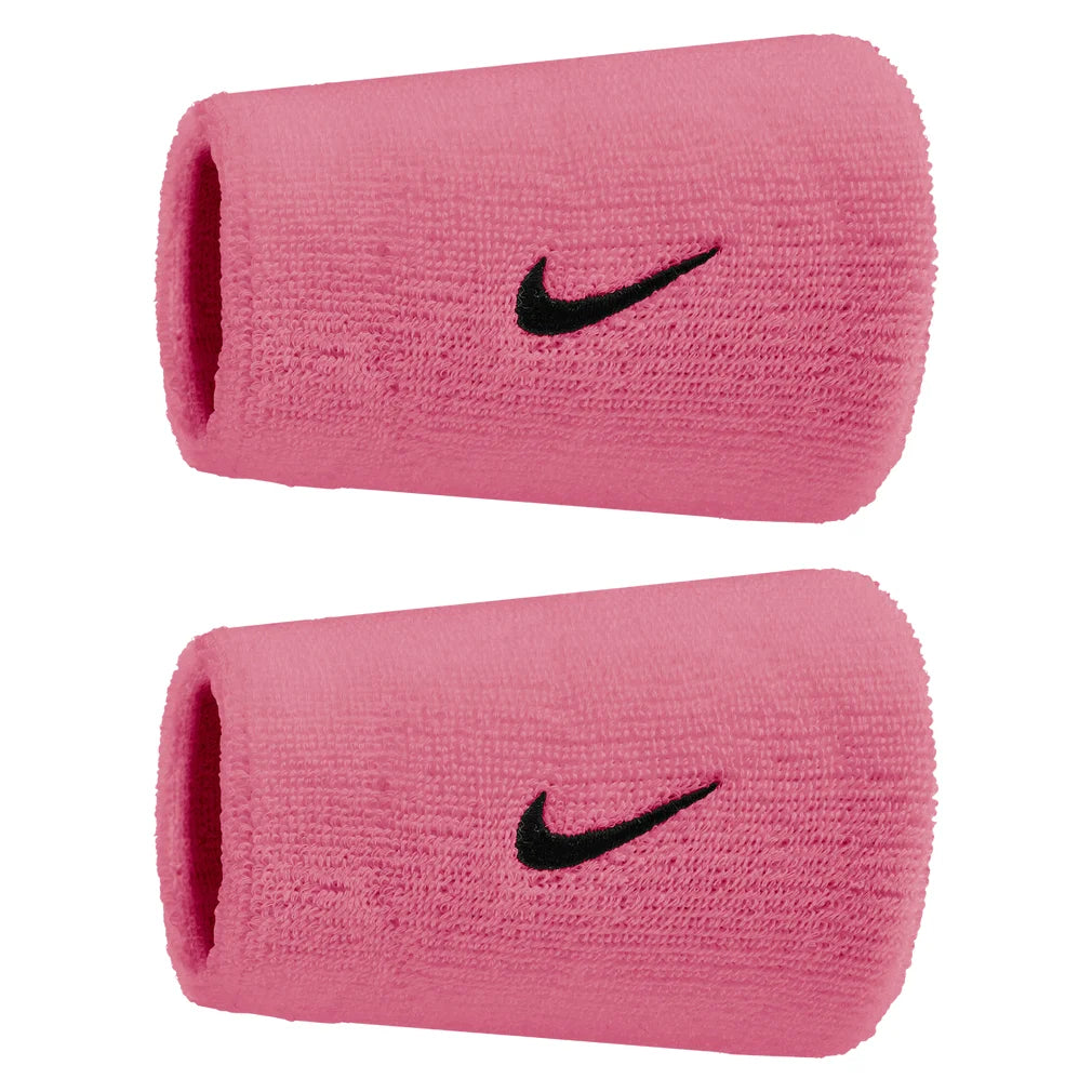 Swoosh Classic Doublewide Wristbands 2 Pack, Nike, 618 Peony/Black, Pickleball Express, N1012406-F26-618-PEONY-BLACK-1