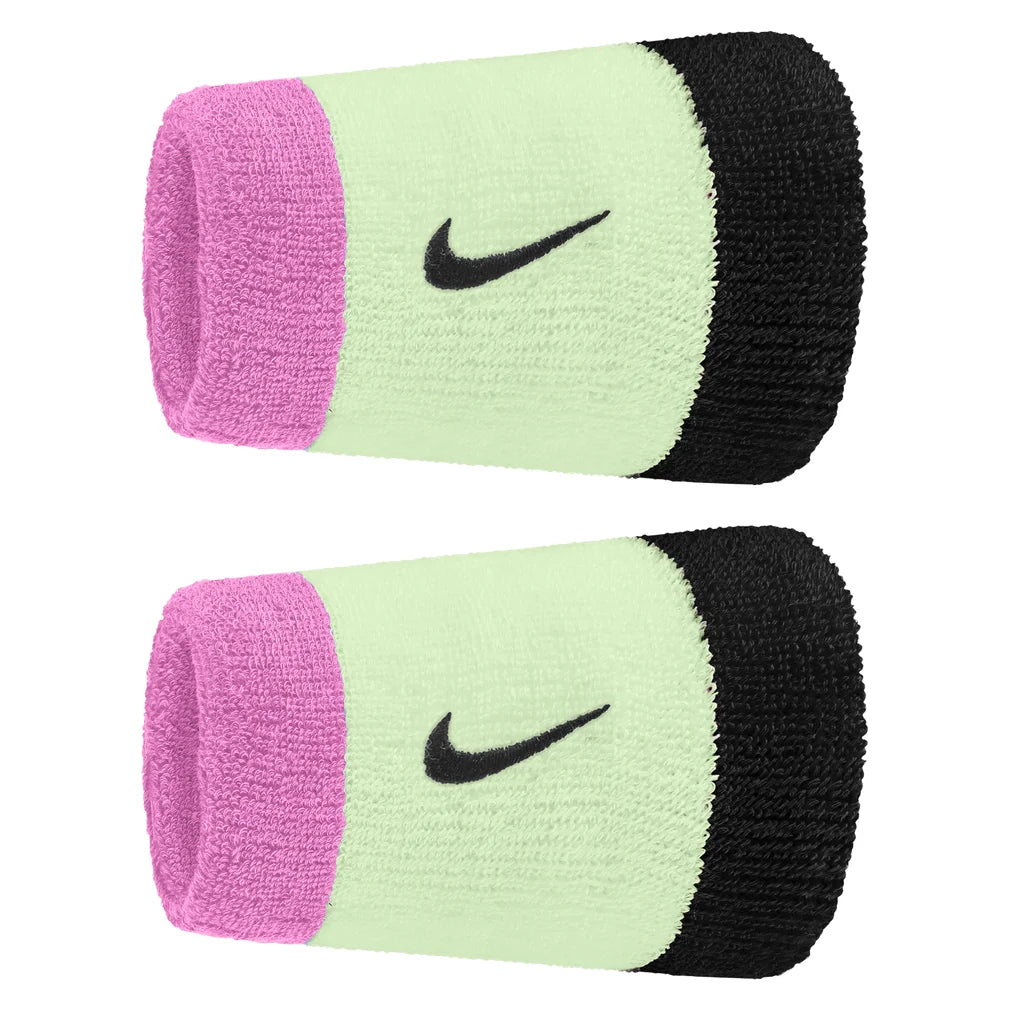 Swoosh Classic Doublewide Wristbands 2 Pack, Nike, 725 Barely Volt/Playful Pink, Pickleball Express, N1012406-F26-725-BARELY-VOLT-PLAYFUL-PINK-1