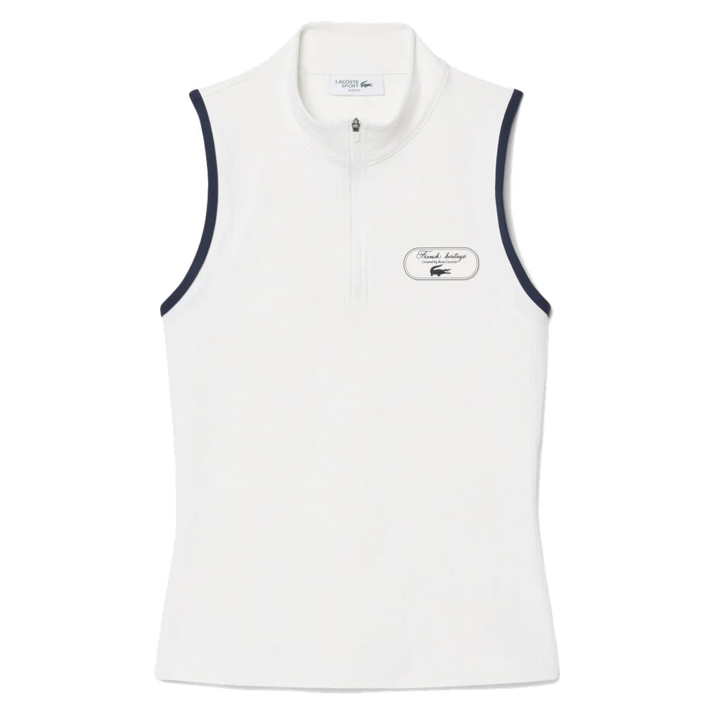 Women's Heritage Polo, Lacoste, EV0 Flour/Navy Blue, Pickleball Express, PF6869-F26-EV0-FLOUR-NAVY-BLUE-1