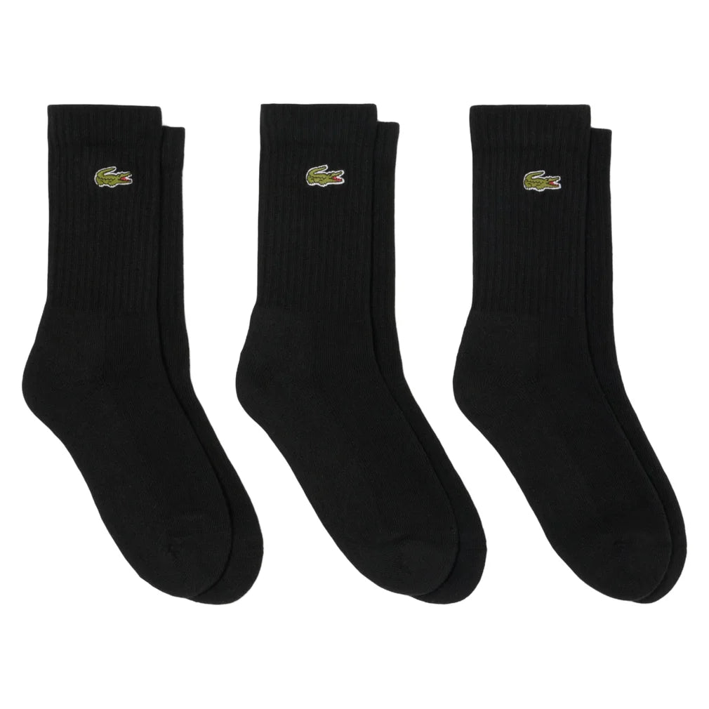 Men's Core Performance Solid Jersey Tube Socks 3 Pack, Lacoste, 8VM Black, Pickleball Express, RA4182-B-8VM-BLACK-1