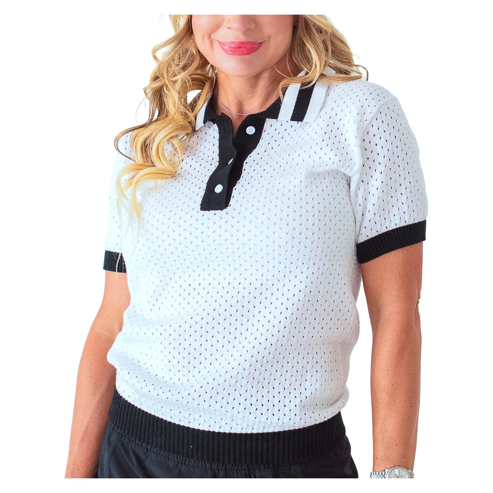 Women's Rally Sweater White and Black, Bubble, White/Black, Pickleball Express, RAL-WHTBLKH26-WHITE-BLACK-1