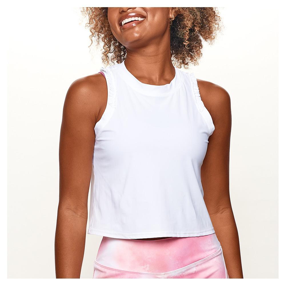 Women's Ruffle Crop Tank White