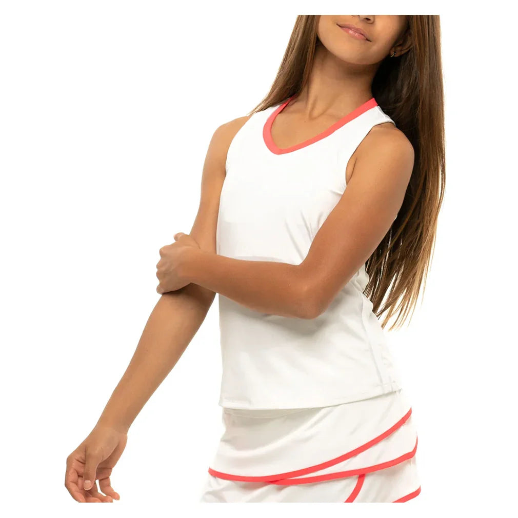 Girls' V-Neck Cutout Tank White and Coral Crush