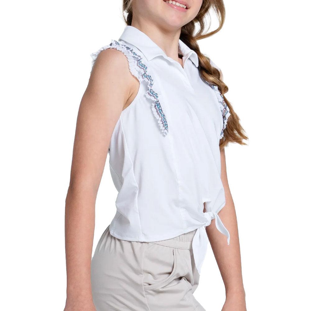 Girls' Lucky Stripe Tie Polo White