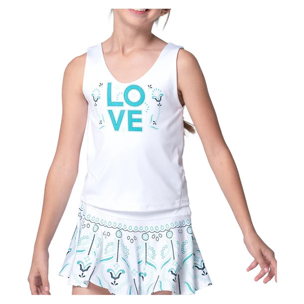 Girls` Eyelet Love Win Tank White