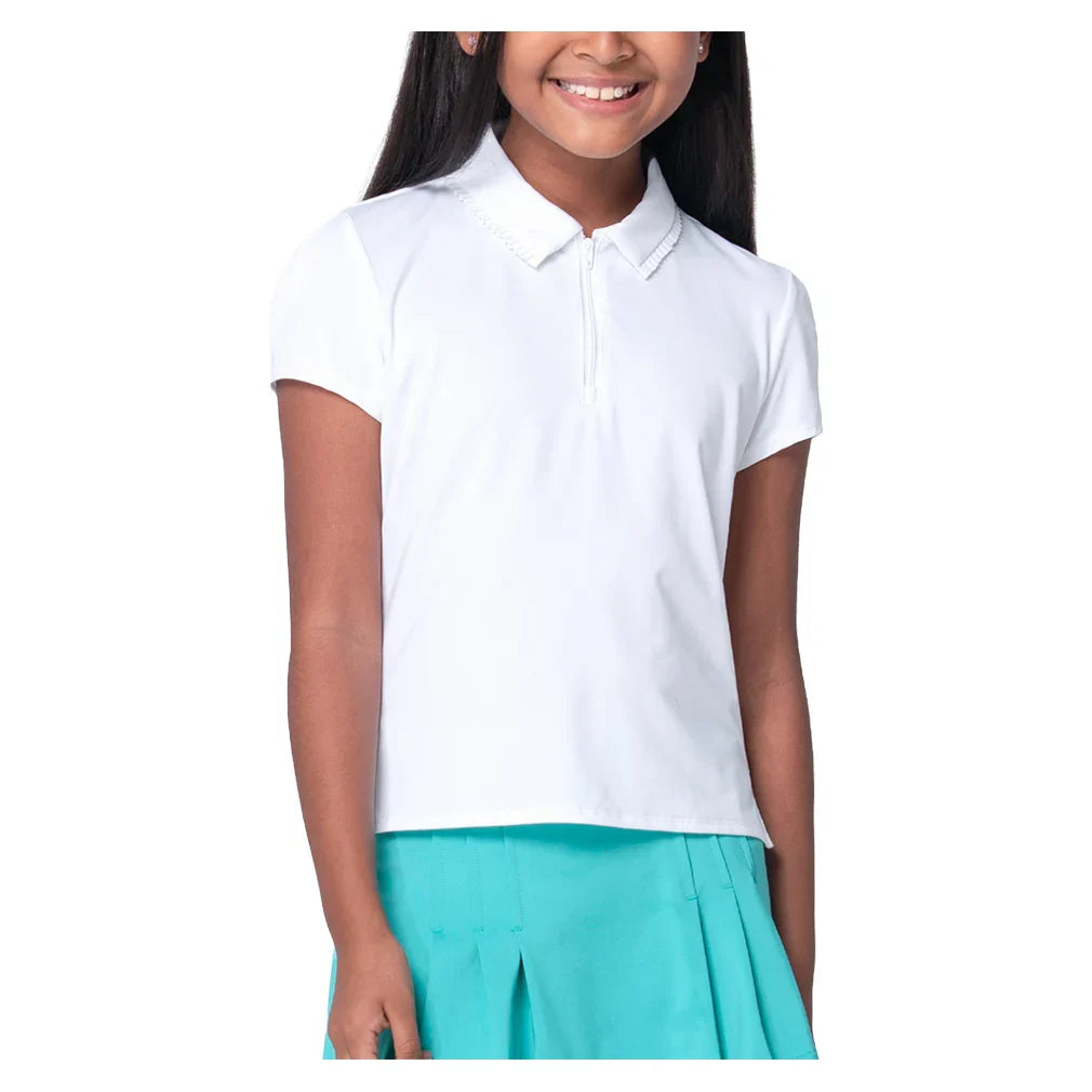Girls' Pleated Short Sleeve Polo White