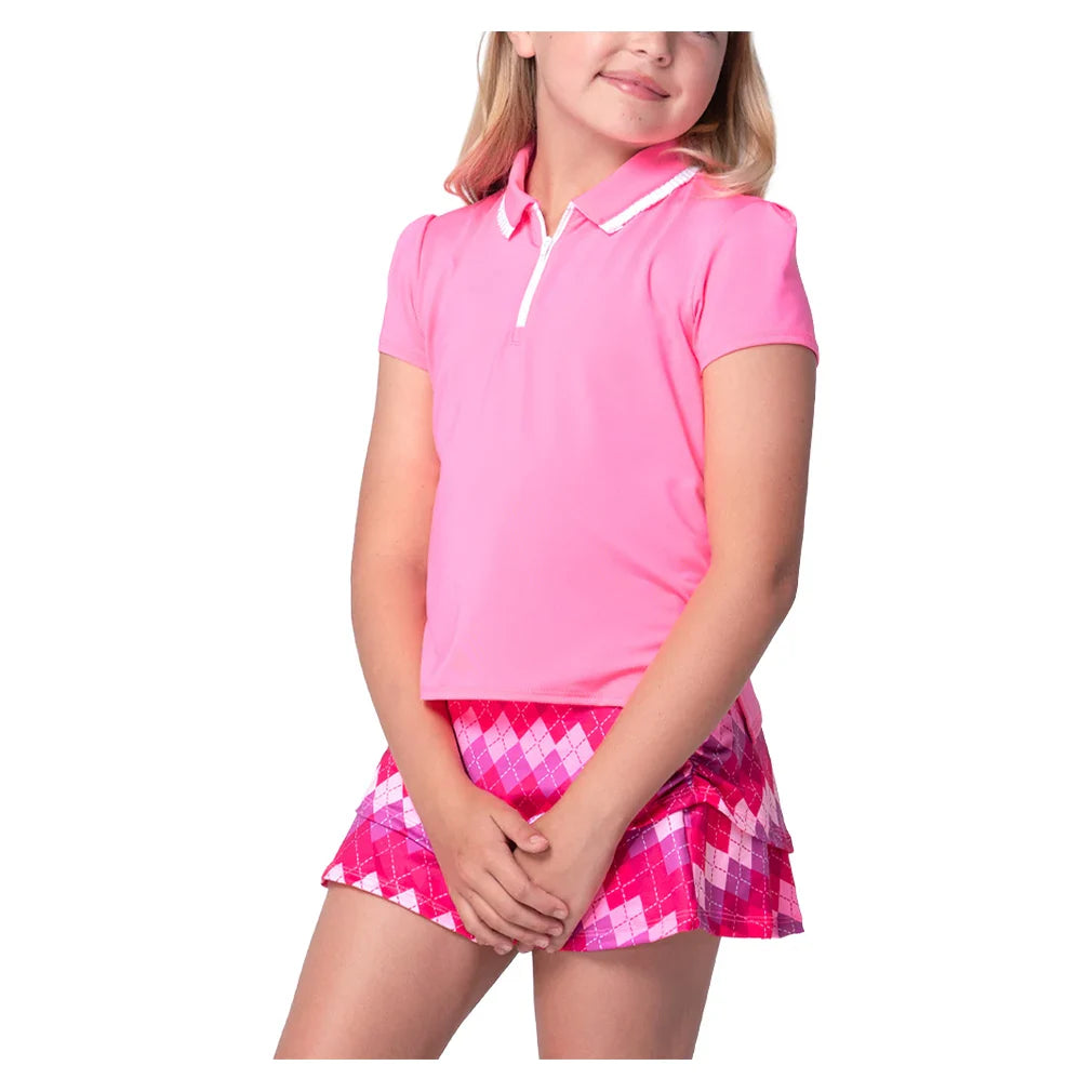 Girls' Pleated Short Sleeve Polo Pink