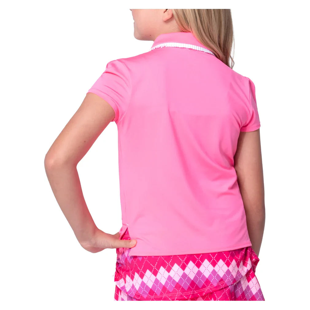 Girls' Pleated Short Sleeve Polo Pink