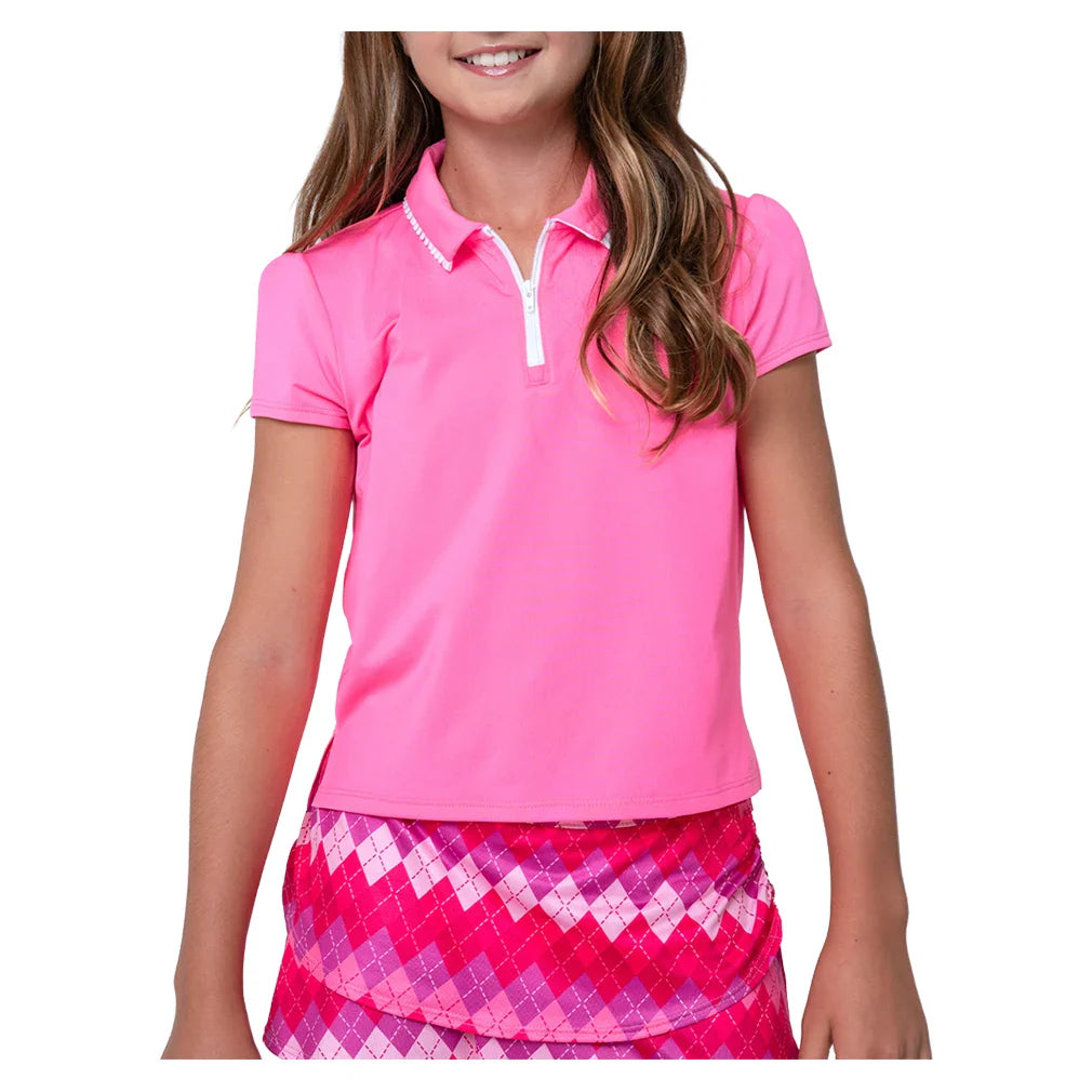 Girls' Pleated Short Sleeve Polo Pink