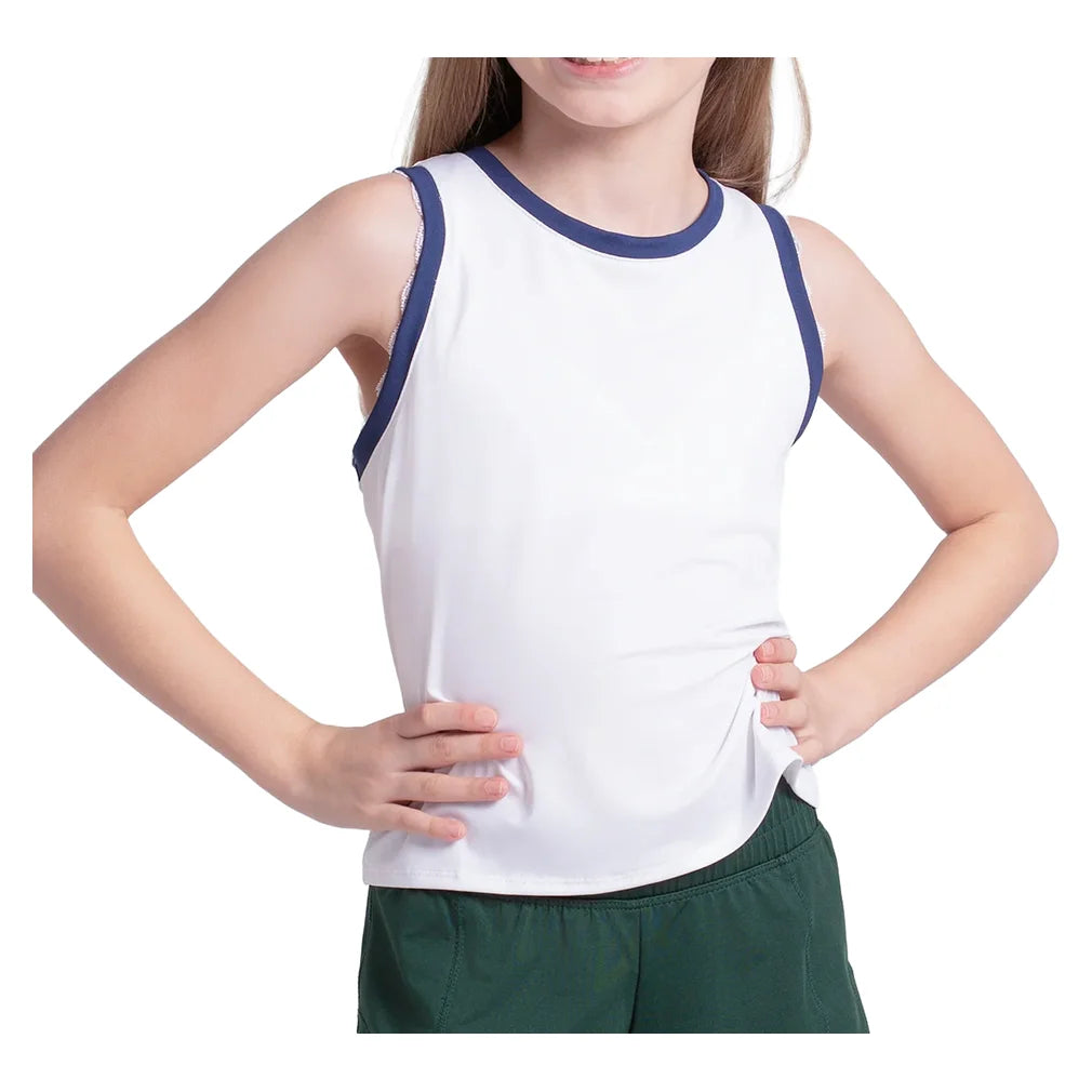 Girls' Ace Of Lace Tank, Lucky In Love, 136 White/Navy, Pickleball Express, T328-F26-136-WHITE-NAVY-1