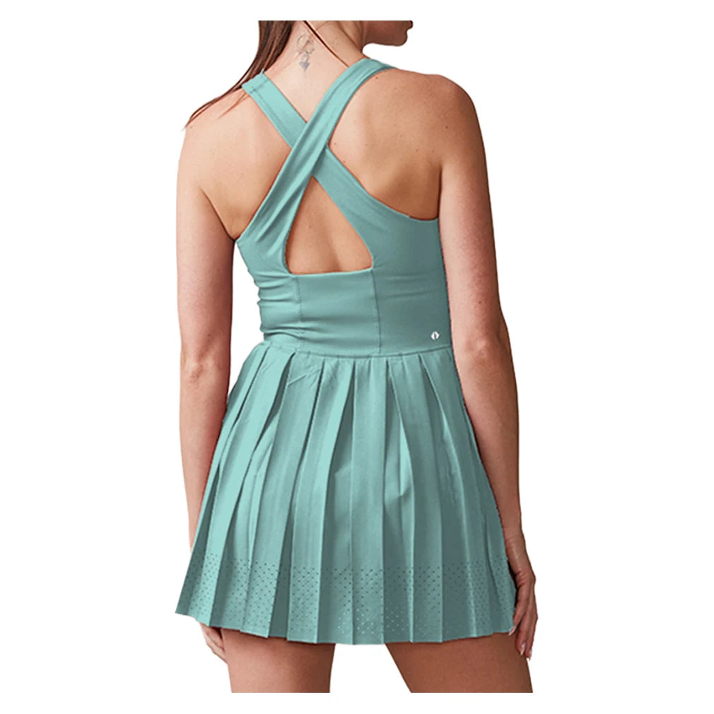 Women`s Sleeveless Cross Back Pleated Tennis Dress Blue Frost