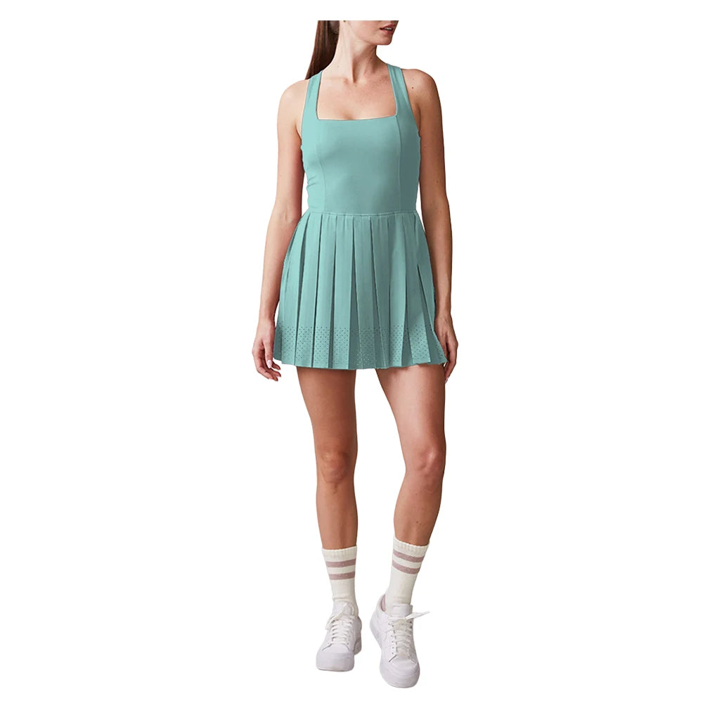 Women`s Sleeveless Cross Back Pleated Tennis Dress Blue Frost