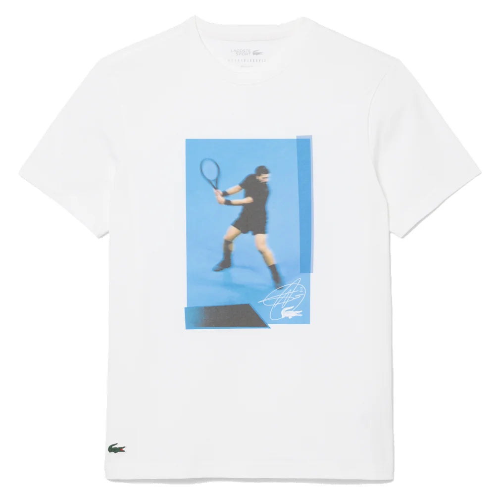 Men's Novak Djokovic Signature Tee White, Lacoste, White, Pickleball Express, TH6746-001F26-WHITE-1