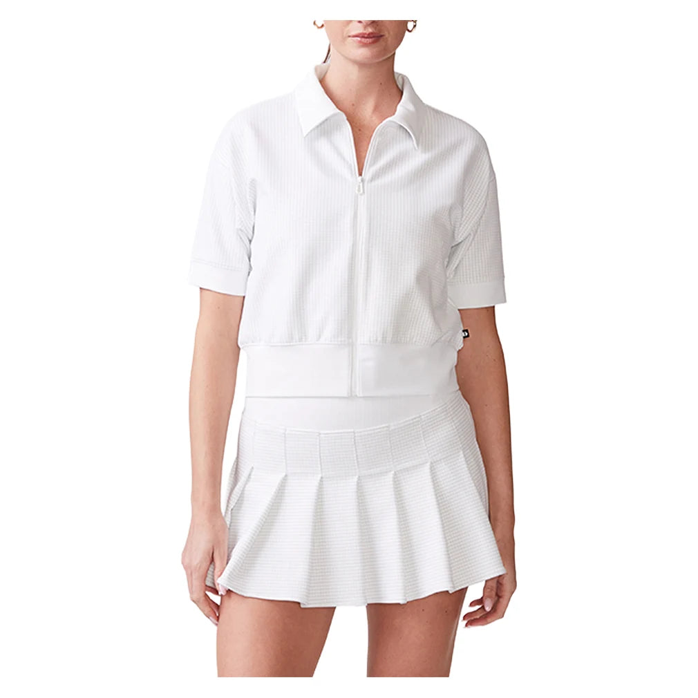Women`s Short Sleeve Ottoman Knit Tennis Jacket White