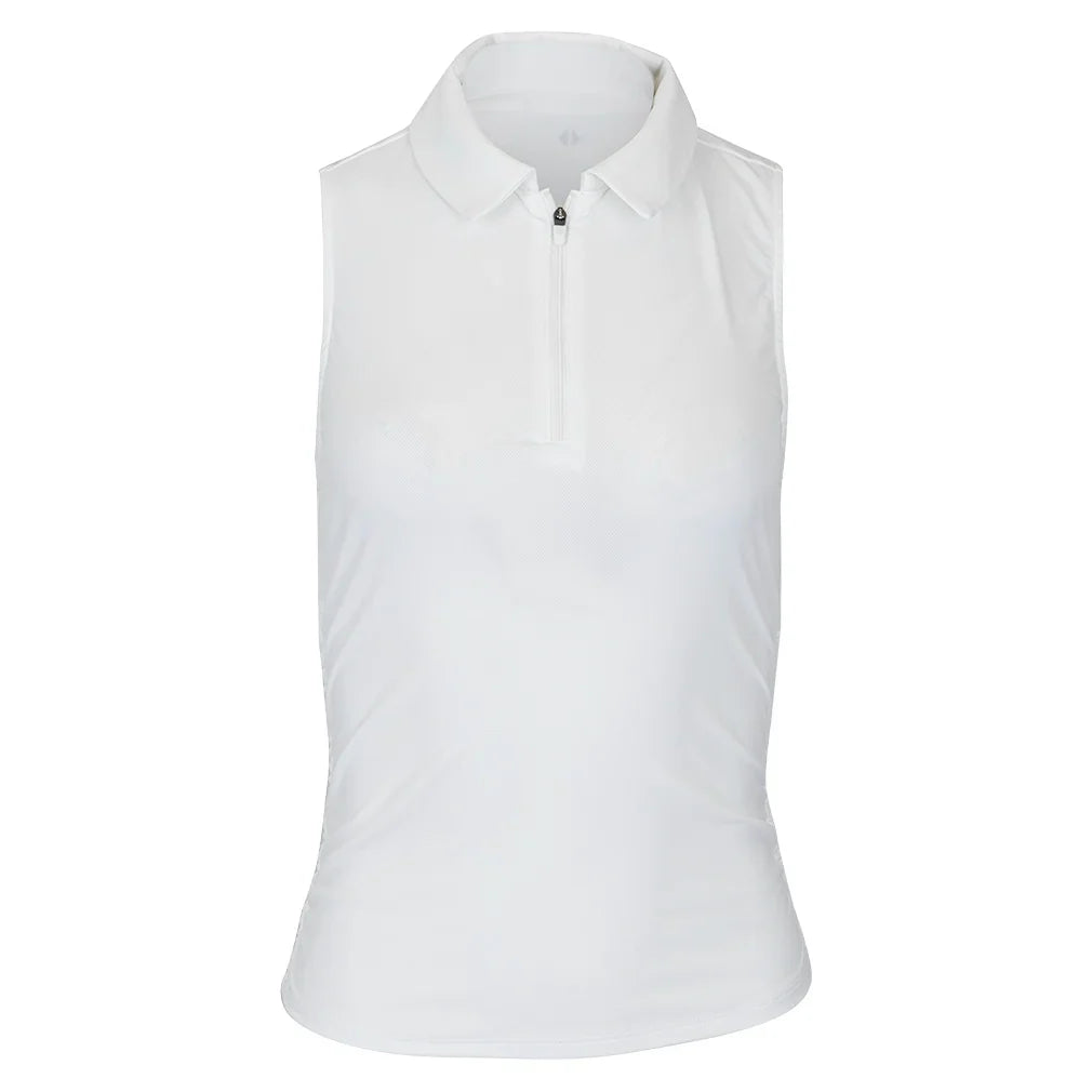 Women`s Shirred Zip Polo Tennis Tank White