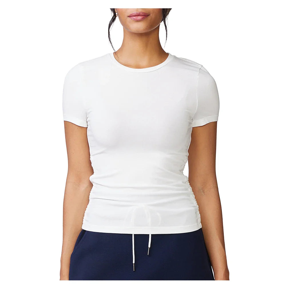 Women's Shirred Short Sleeve Rib Top White