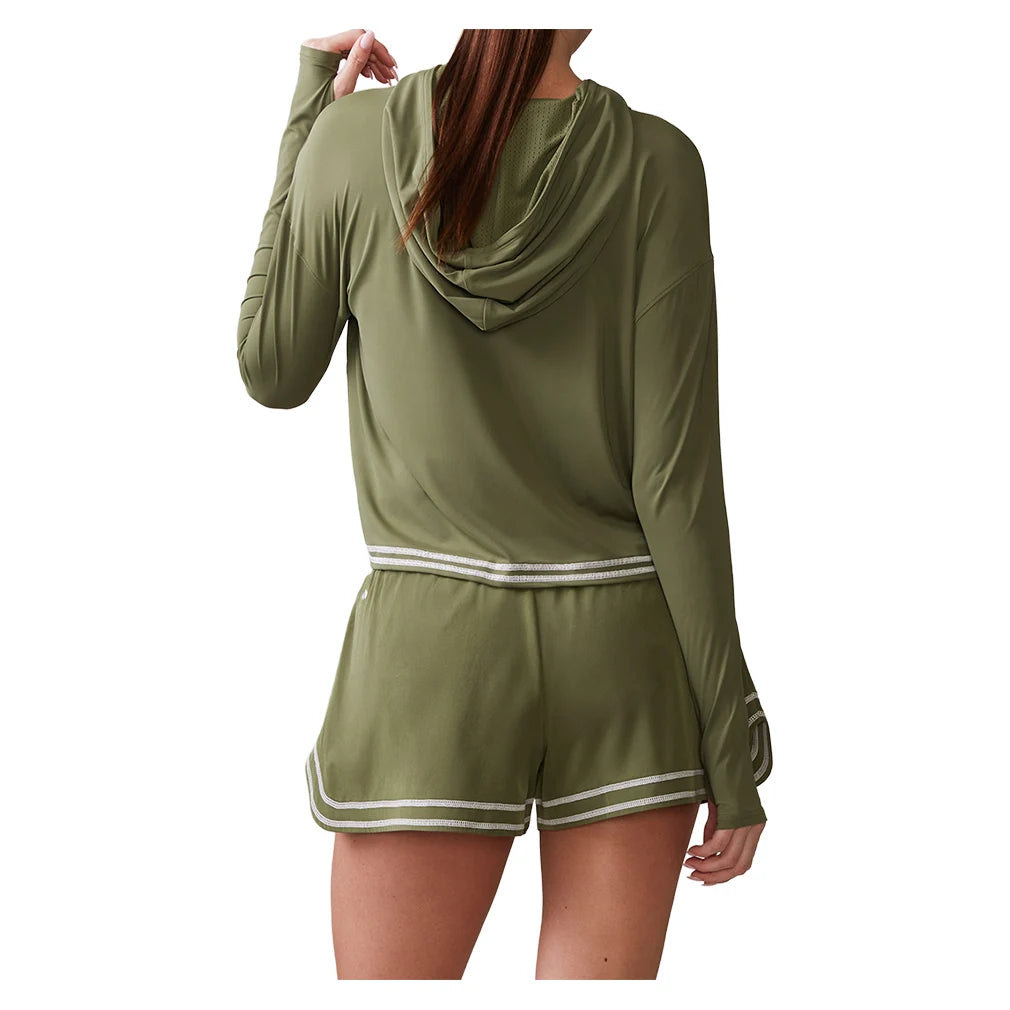 Women`s Novelty Stitch Up Tennis Hoodie Deep Olive