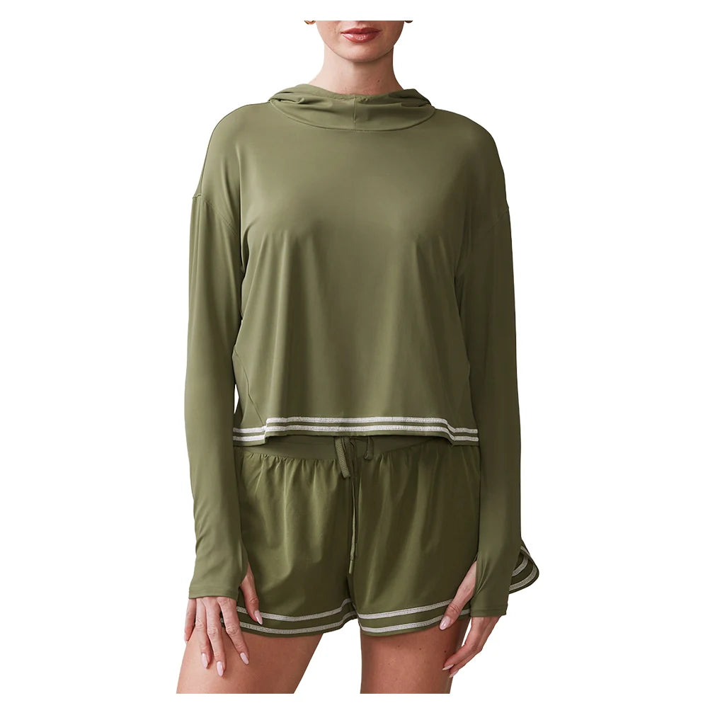 Women`s Novelty Stitch Up Tennis Hoodie Deep Olive