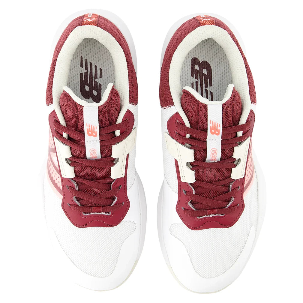 Women's 696v6 D Width Court Shoes White and Monarch Burgundy