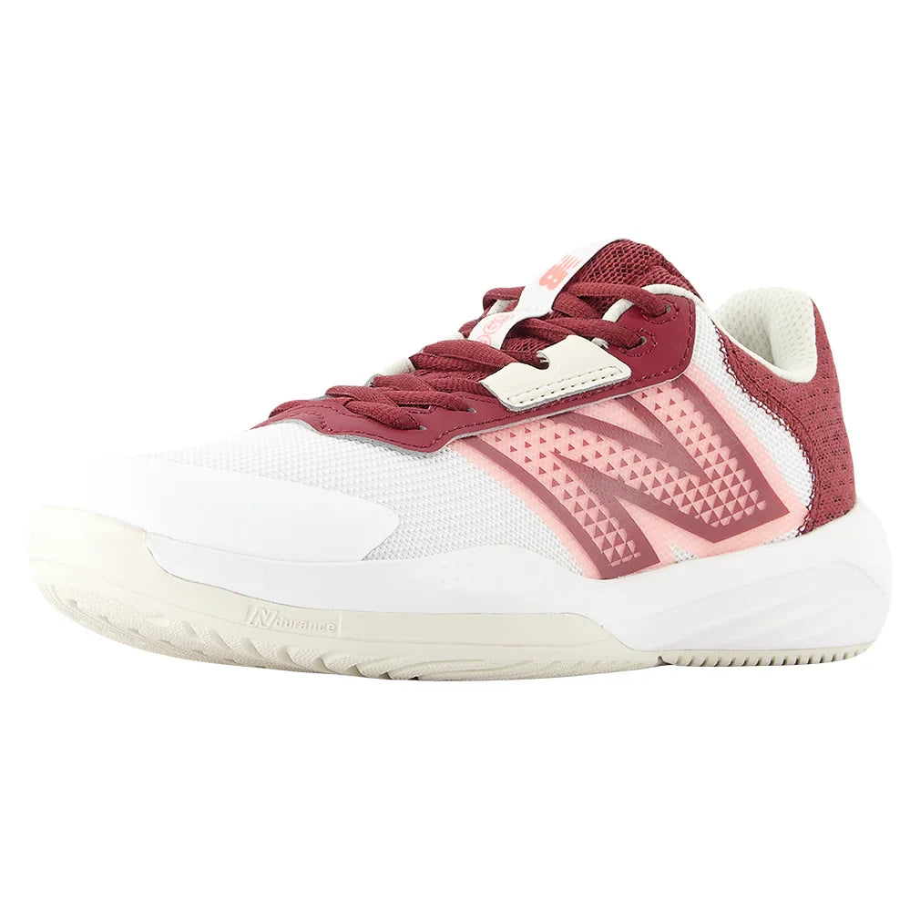 Women's 696v6 D Width Court Shoes White and Monarch Burgundy