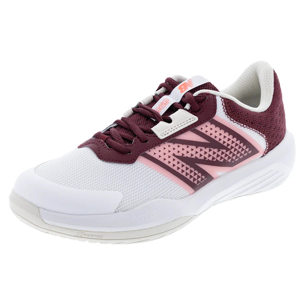 Women's 696v6 D Width Court Shoes White and Monarch Burgundy