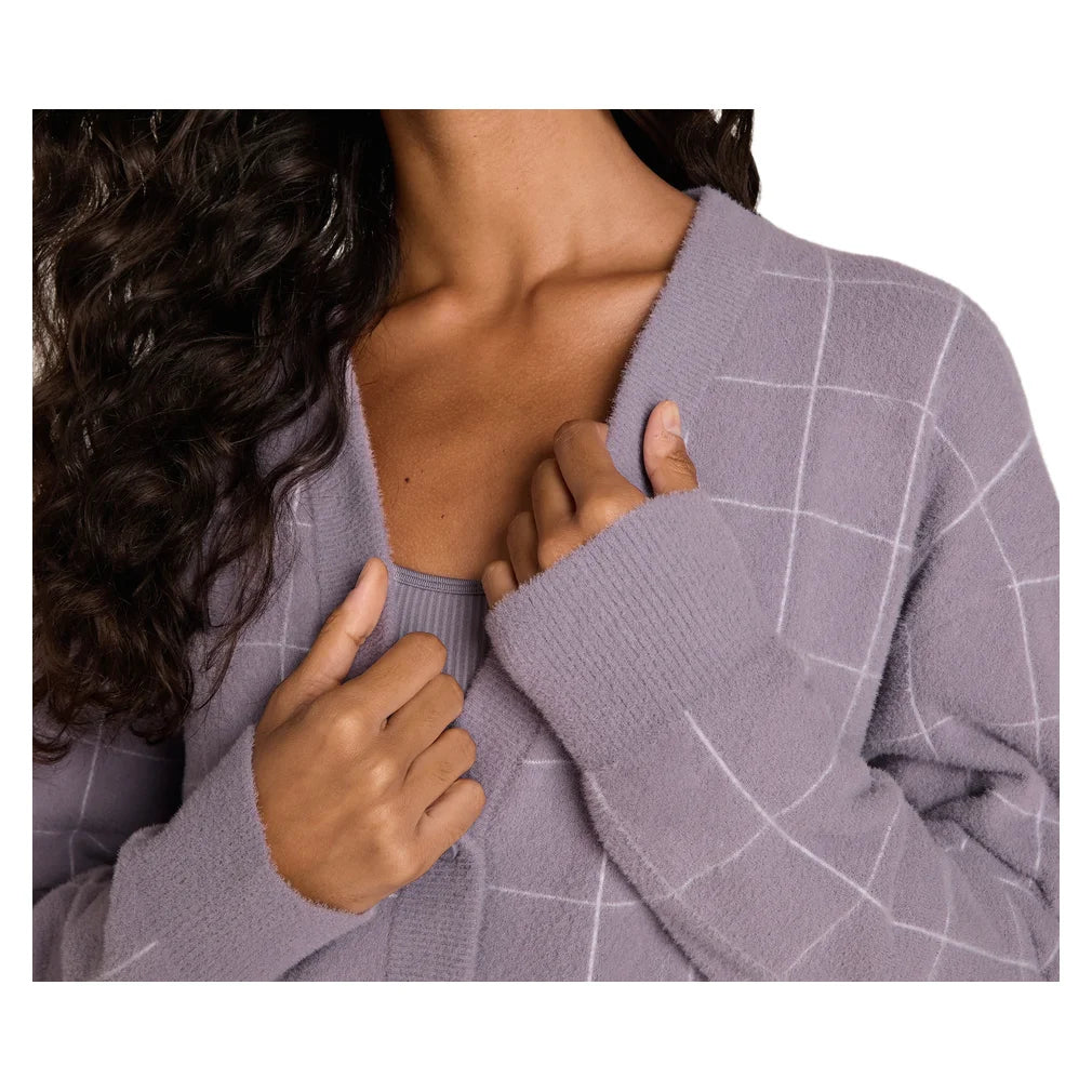 Women's Throwback Crop Plush Knit Cardigan Purple Ash Windowpane, Wilson, Pickleball Express, WE00359Z043001-F26-4