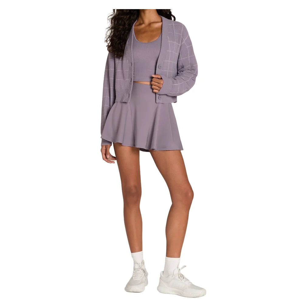 Women's Throwback Crop Plush Knit Cardigan Purple Ash Windowpane, Wilson, Pickleball Express, WE00359Z043001-F26-5