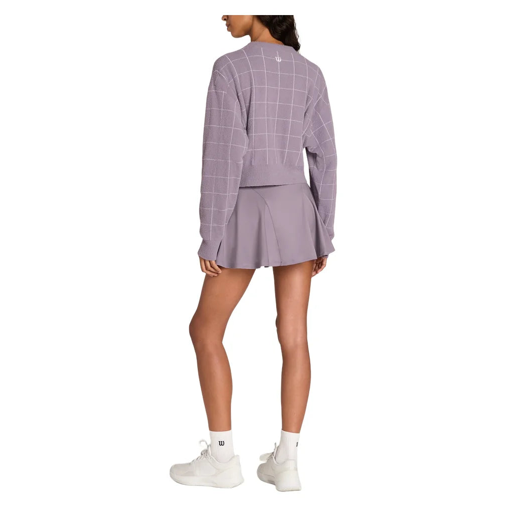 Women's Throwback Crop Plush Knit Cardigan Purple Ash Windowpane, Wilson, Pickleball Express, WE00359Z043001-F26-7