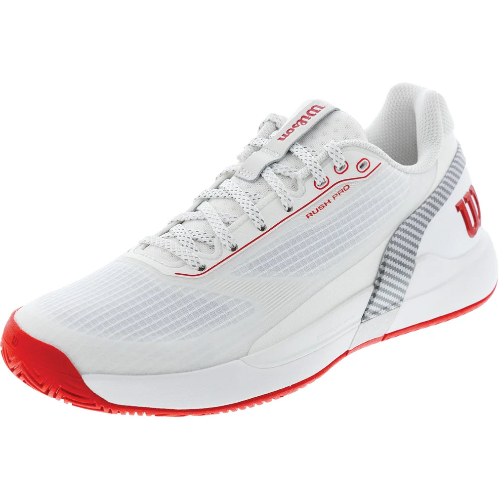 Men's RUSH PRO 5 CTC Shoes White and Wilson Red, Wilson, White/Wilson Red, Pickleball Express, WRS01048001-F26-WHITE-WILSON-RED-1
