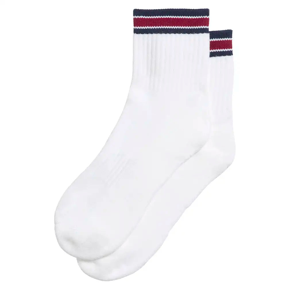 Unisex Quarter-Length Stripe Socks Bright White and Red Stripe