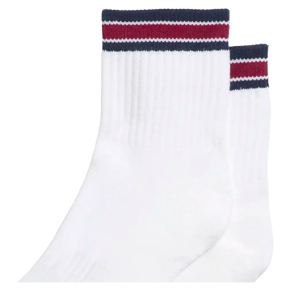 Unisex Quarter-Length Stripe Socks Bright White and Red Stripe