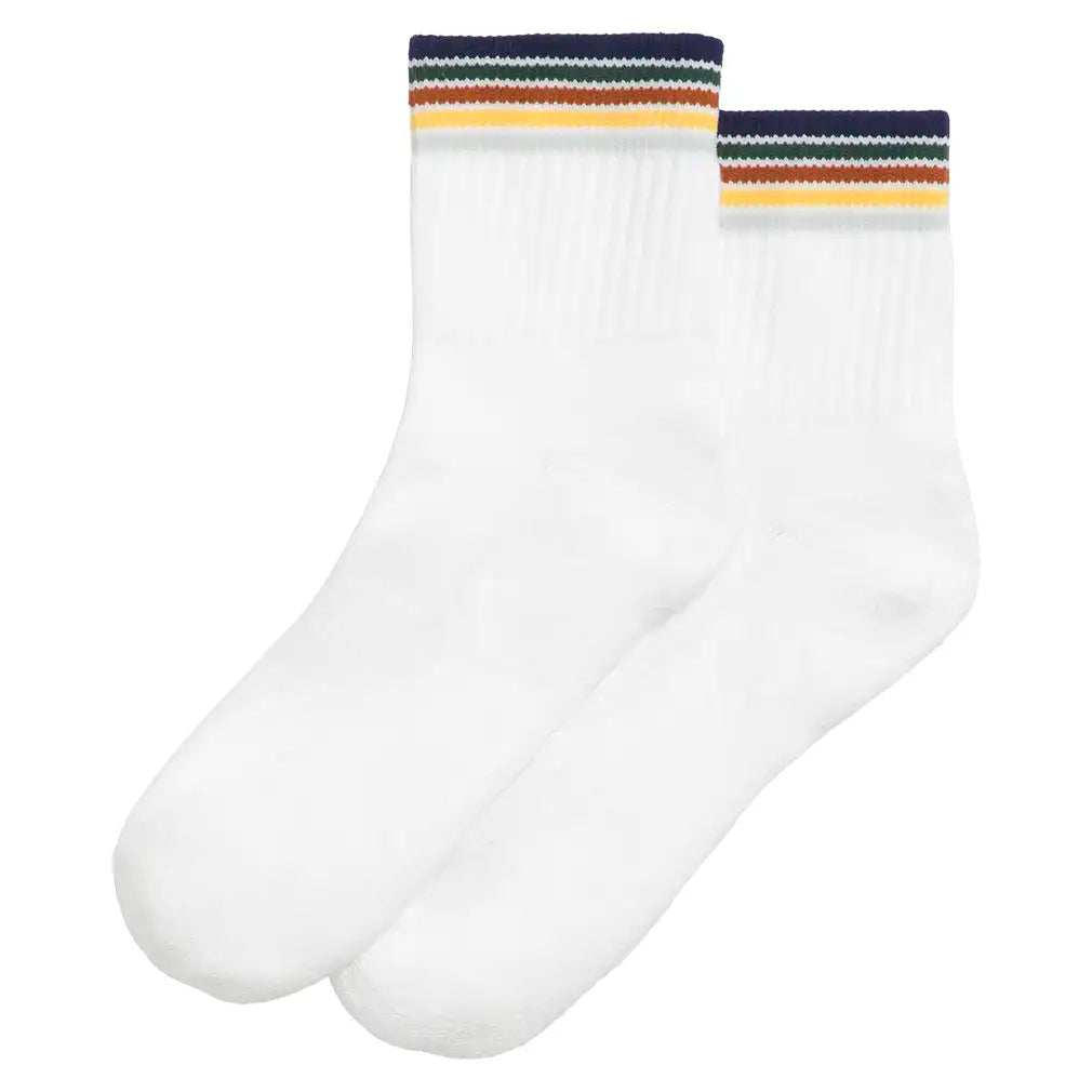 Unisex Quarter-Length Stripe Socks Bright White